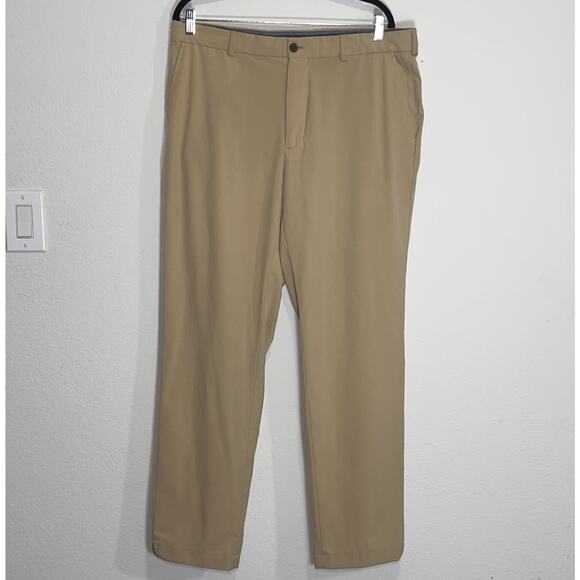 Brooks Brothers Pants Mens Size 38/32 Beige Khaki Flat Front Poly-Stretch Slacks - Picture 1 of 16